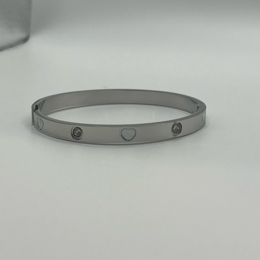 Silver Heart and Stone Bangle Bracelet - Picture 9 of 13